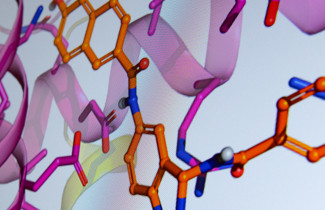 Molecular modelling of an antibiotic medicine.