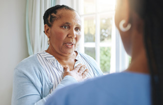 Senior woman and nurse.