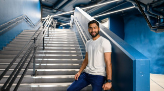 Student on stairs