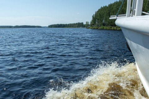 Veneen keula halkoo veden pintaa
