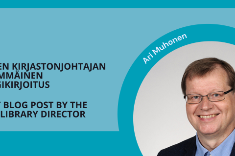 Kollaasi: uuden kirjastonjohtajan ensimmäinen blogikirjoitus, kasvokuva.