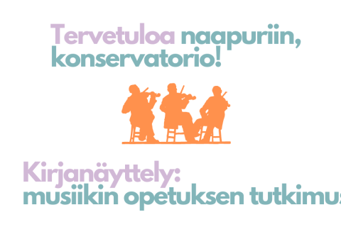 Näyttelyn nimi sekä kolme muusikkoa siluettikuvana.