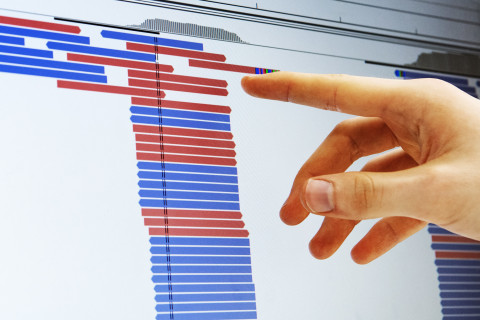 Tutkimusdataa tietokoneen näytöllä.