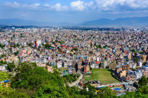 Overview of the city of Kathmandu with tense housing