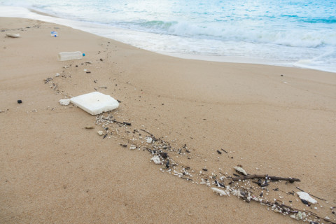 Muovijätettä rannalla.