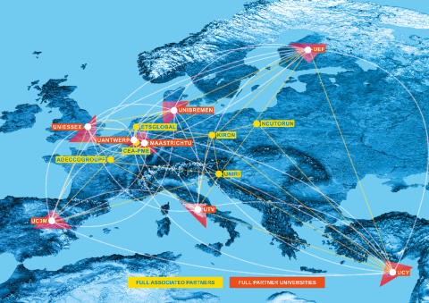 Piirroskartta YUFE-yliopistoista.