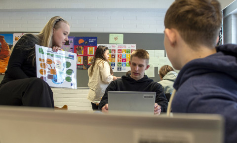 Ohjaaja ja oppilaat.