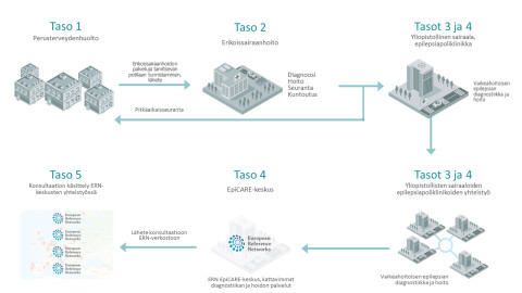 Kaavio epilepsian hoitoketjusta.