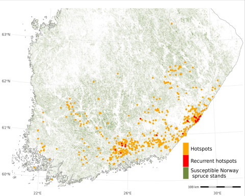 Metsätuhot kartalla. Kuva Alexander Pulgarin Diaz.