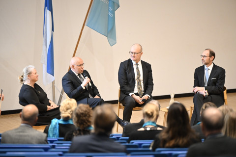 Sari Rissanen, Ilkka Huhta, Kari Lehtinen and Markus Forsberg took part in a deans' panel discussion at the Opening Ceremony of the Academic Year on 3 September 2026.