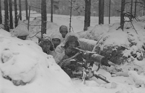 Konekivääri asemissa talvisodan taisteluissa Lemetissä - SA-kuva