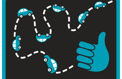 Illustration of hitchiking.