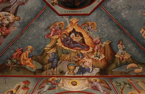 Ortodoksisen kirkon seinämaalauksen jouluikoni.