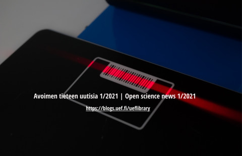 Tausta musta ja sininen, viivakoodi, punainen säde, tekstiä.