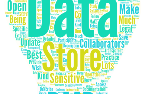 Kuvituskuva. Sanapilvi. Sanoja vihreällä, keltaisella ja sinisellä värillä.