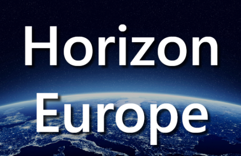 Maapalloa avaruudesta ja teksti Horizon Europe.