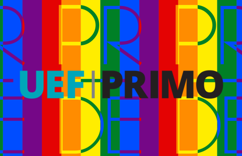 teksti UEF Primo sateenkaaripohjalla jossa tekstinä pride.