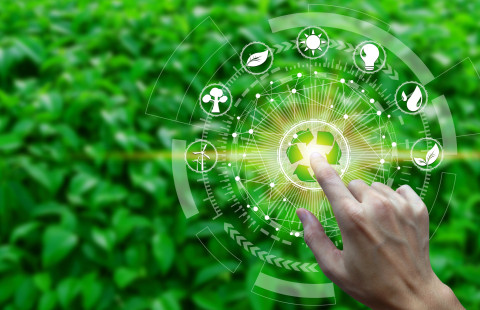 Kuvassa graafinen toteutus vihreän teknologian osa-alueista