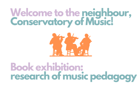 Name of the book exhibition, three musicians as a silhouette.