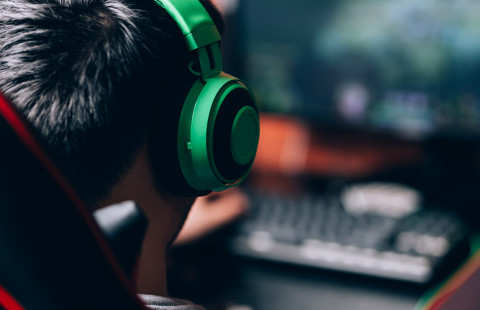 Pelin pelaaminen tietokoneella.