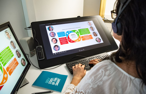 Person looking at computer screen.