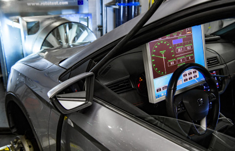 Measuring equipment in a car cabin.