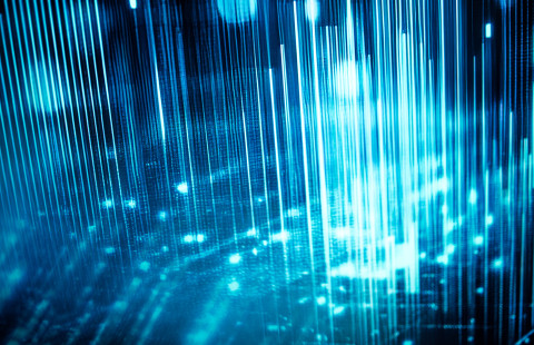 Abstrakteja linjoja sinistä taustaa vasten.